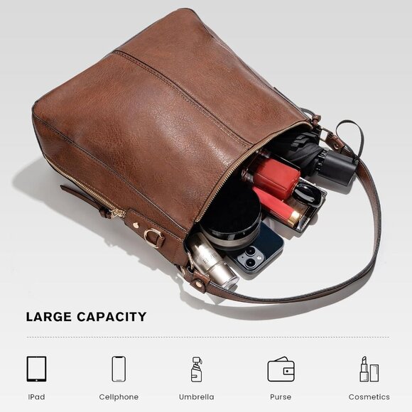 Large PU Leather Hobo Handbag Durable Waterproof Tote Women Crossbody Bag - Picture 4 of 6